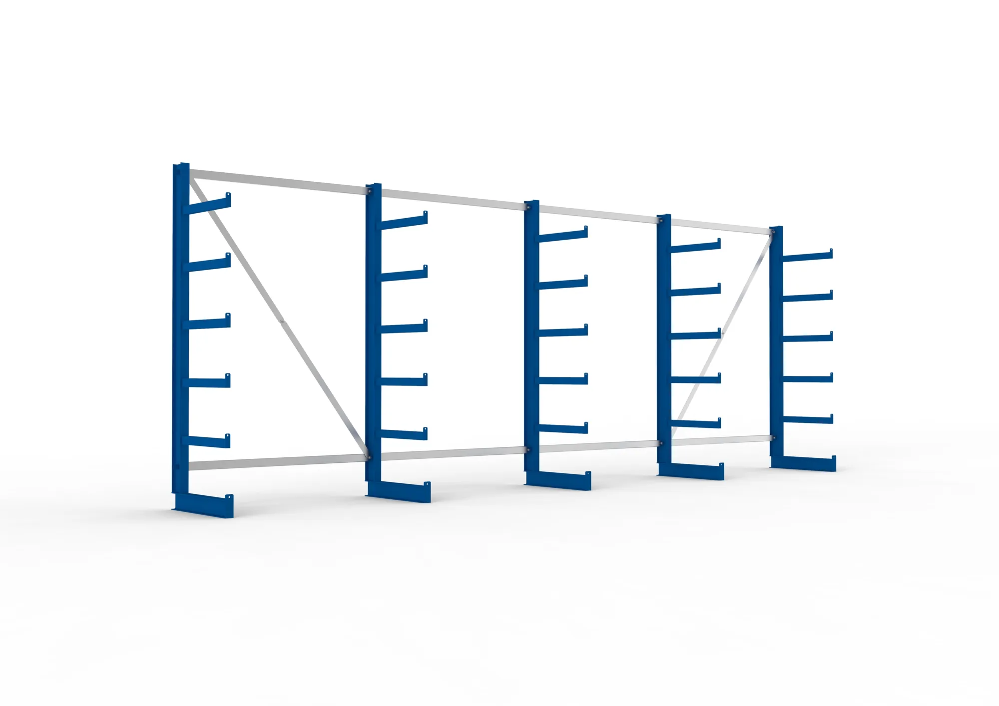 META ATLAS ST | Kragarmregal | 4 Felder | 2000 x 5400 x 500 mm | Armlast 200 kg | einseitig | 5+1 Ebenen